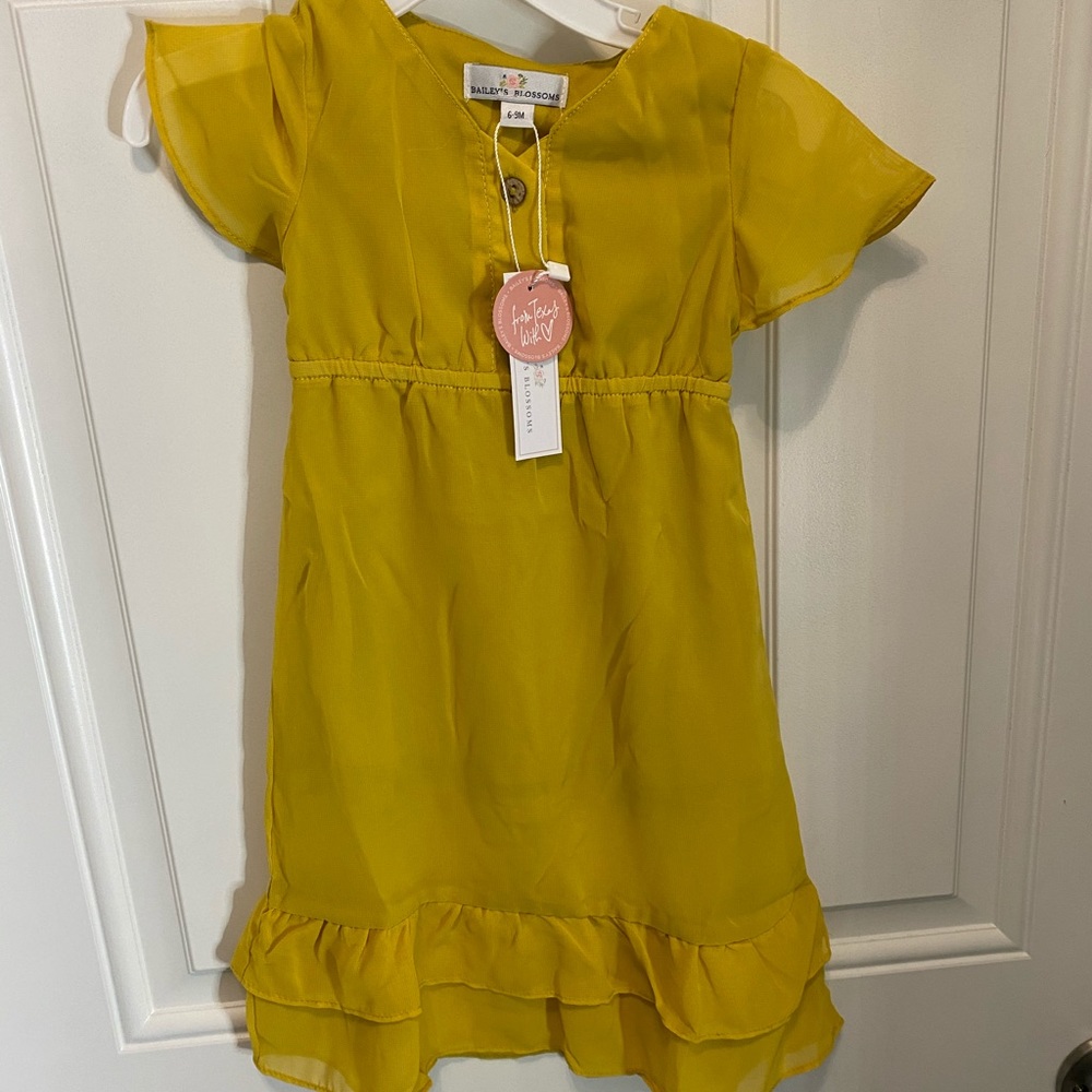 NWT Baileys Blossom mustard dress 6/9m